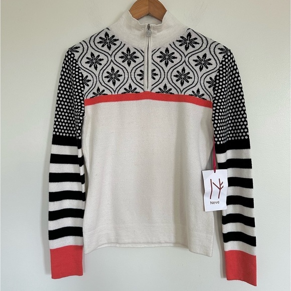 Never Fair Isle Snowflake Quarter Zip Knit Pullover Sweater Size XS - Picture 1 of 15
